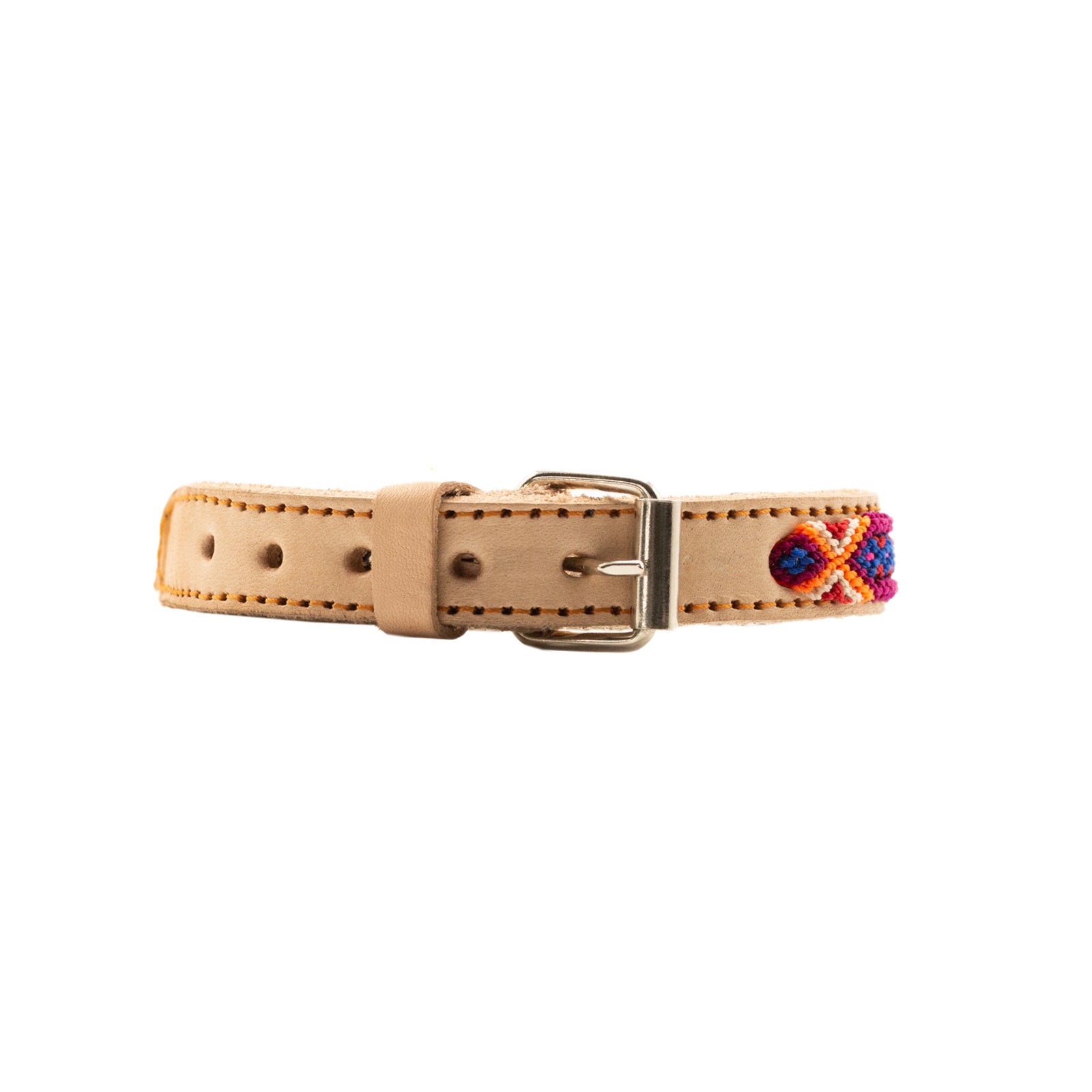 Unique pet accessory: leather collar with colorful silk thread embellishments
