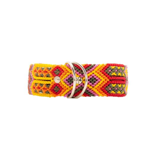 Artisan-made dog collar featuring traditional weaving artistry