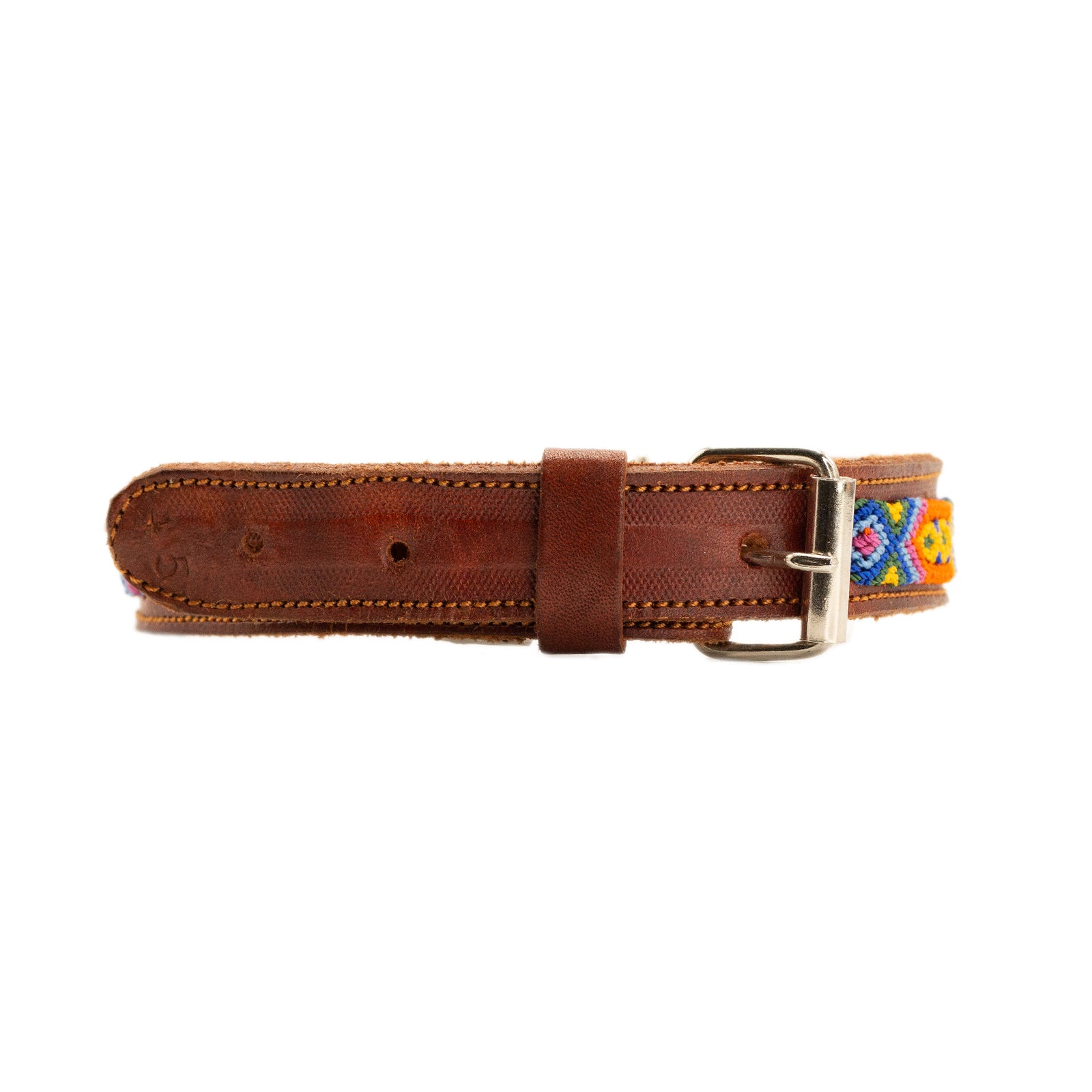 Bespoke leather collar adorned with intricate silk thread designs