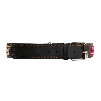 Handwoven silk thread patterns on a premium leather pet collar