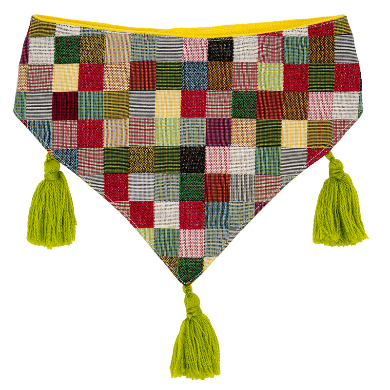 Lively dog bandana featuring a mosaic of bright colors