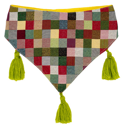 Lively dog bandana featuring a mosaic of bright colors