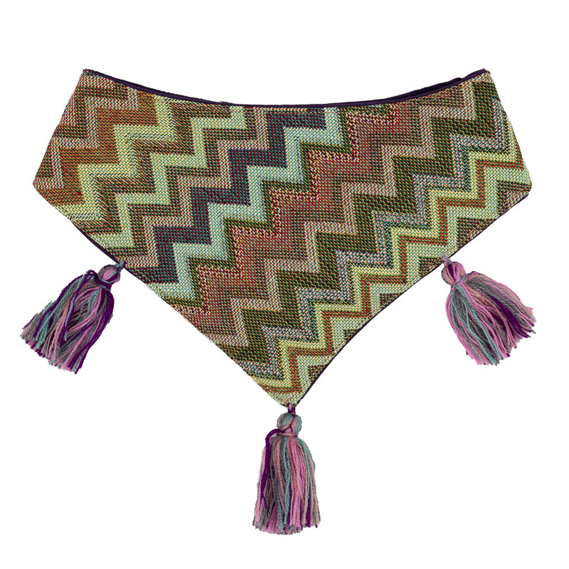 Chic dog bandana with a stylish mix of patterns.